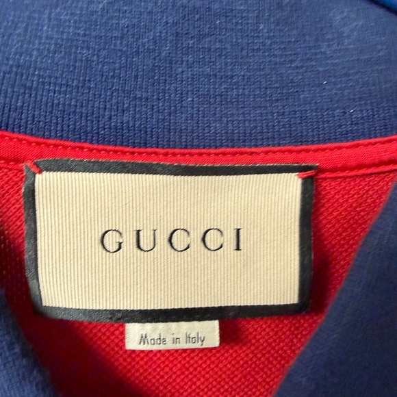 Gucci Logo Men's Red Polo with Navy Accents - Picture 4 of 7